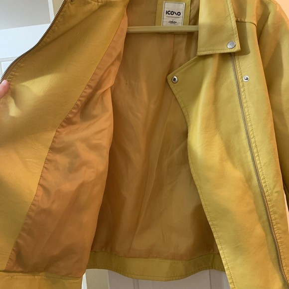 Icono Women’s Faux Leather Biker Moto Jacket Yellow • XL - Picture 6 of 8